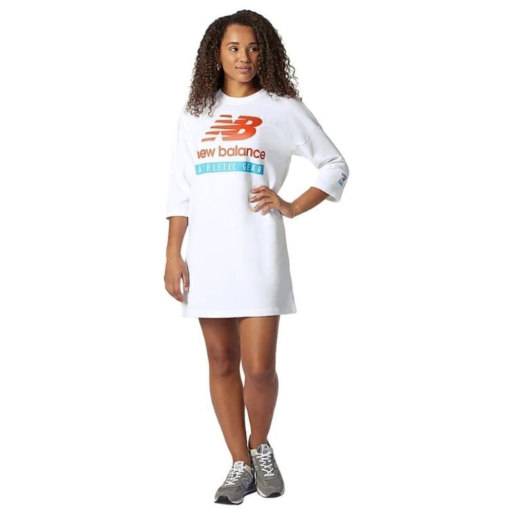 New Balance Athletic Sportswear Women's Fleece Dress White Embroidered Size S